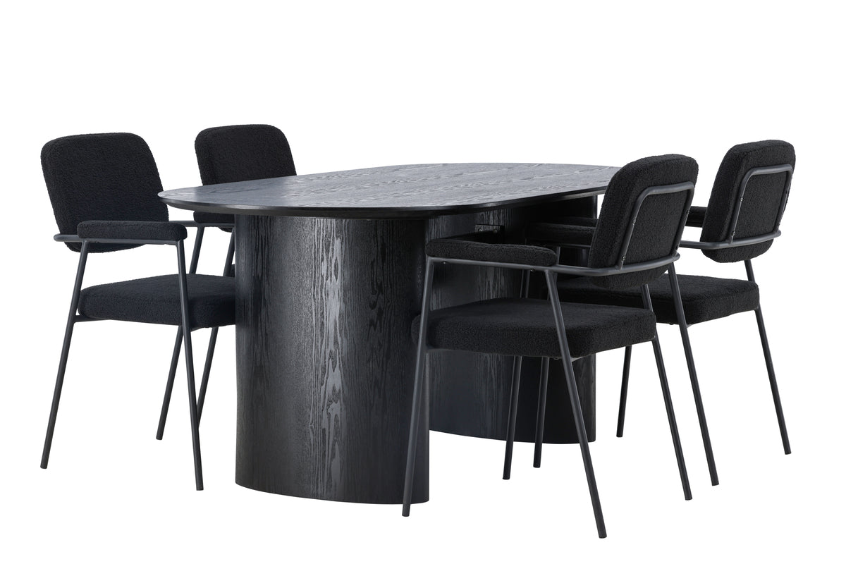 Venture Design Yesterday & Isolde Matstolar 2-pack Svart + Ovala Matbord 180 x 90 Svart