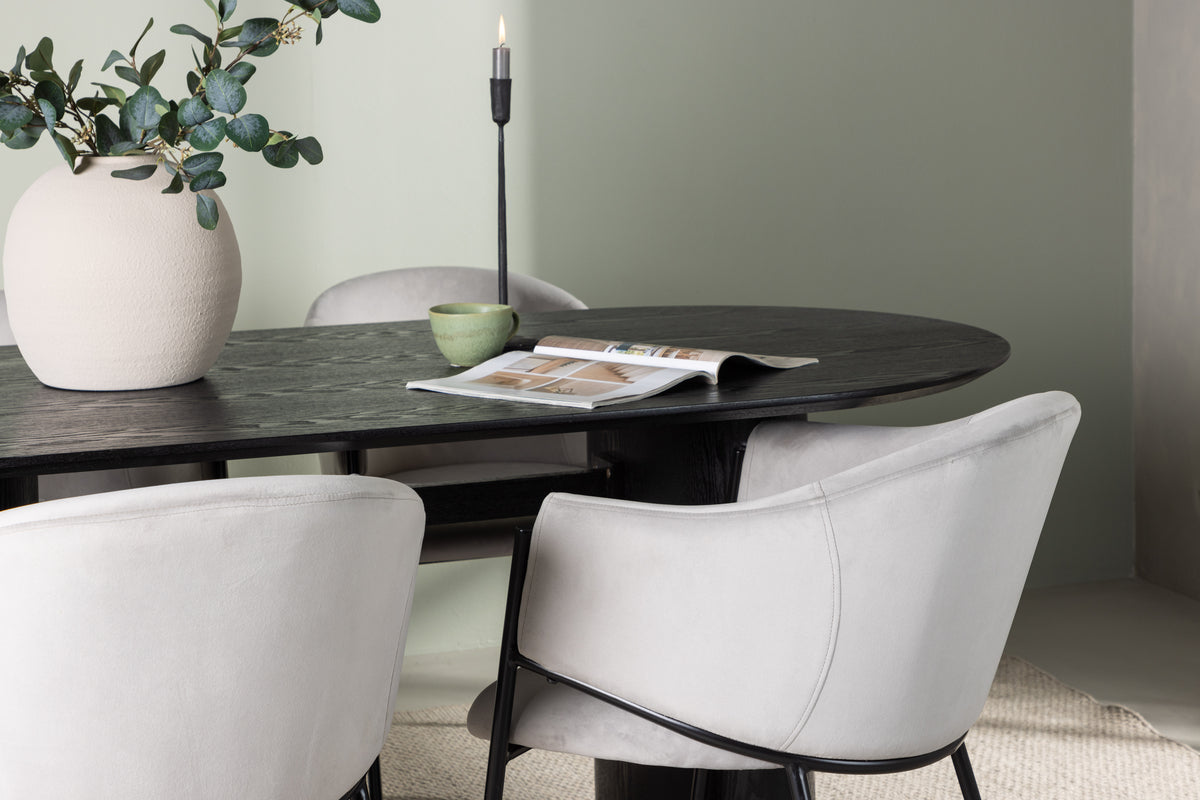 Venture Design Evelina & Isolde Matstolar 2-pack Grå + Ovala Matbord 180 x 90 Svart