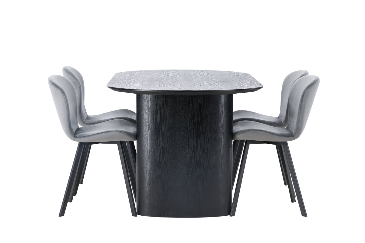 Venture Design Lilja & Isolde Matstolar 2-pack Grå + Ovala Matbord 180 x 90 Svart