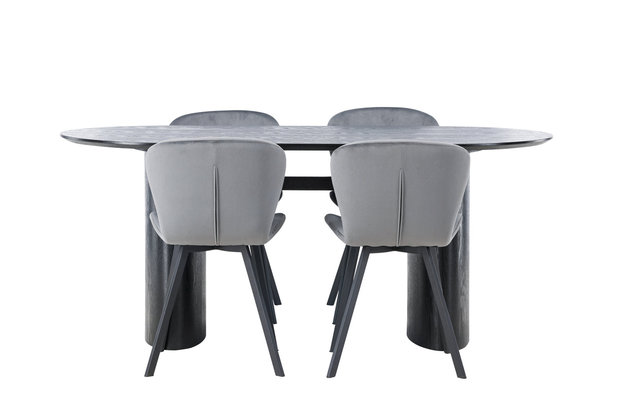 Venture Design Lilja & Isolde Matstolar 2-pack Grå + Ovala Matbord 180 x 90 Svart