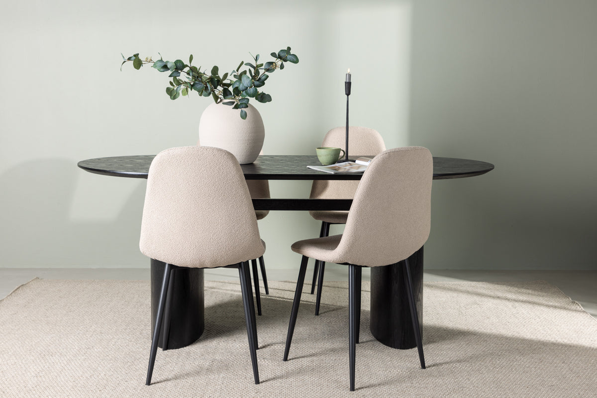 Venture Design Polar & Isolde Matstolar 2-pack Beige + Ovala Matbord 180 x 90 Svart