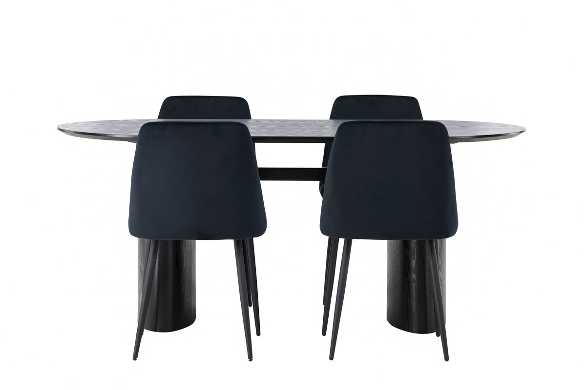Venture Design Night & Isolde Matstolar 2-pack Svart + Ovala Matbord 180 x 90 Svart