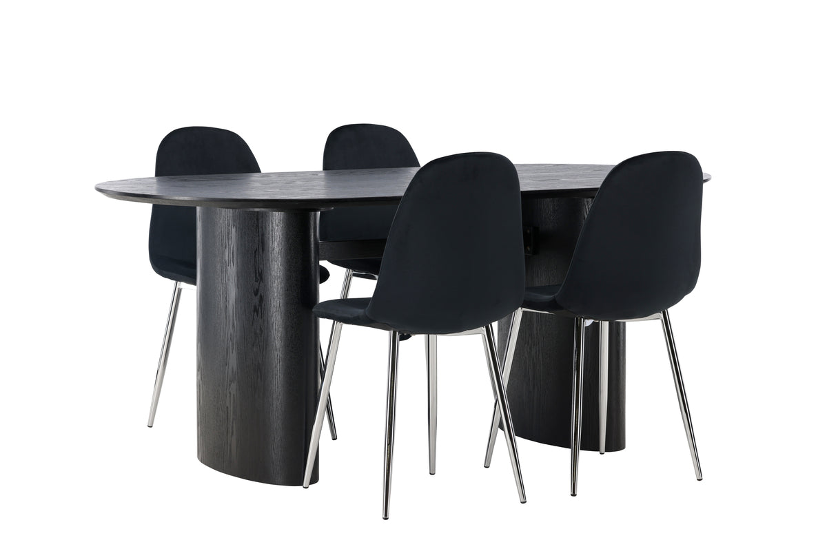 Venture Design Polar & Isolde Matstolar 2-pack Svart + Ovala Matbord 180 x 90 Svart