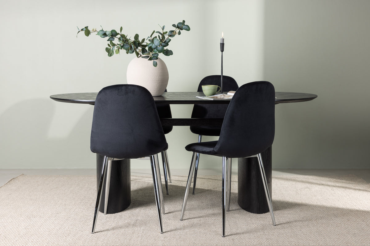 Venture Design Polar & Isolde Matstolar 2-pack Svart + Ovala Matbord 180 x 90 Svart