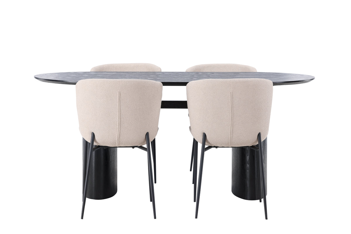 Venture Design Modesto & Isolde Matstolar 2-pack Beige + Ovala Matbord 180 x 90 Svart
