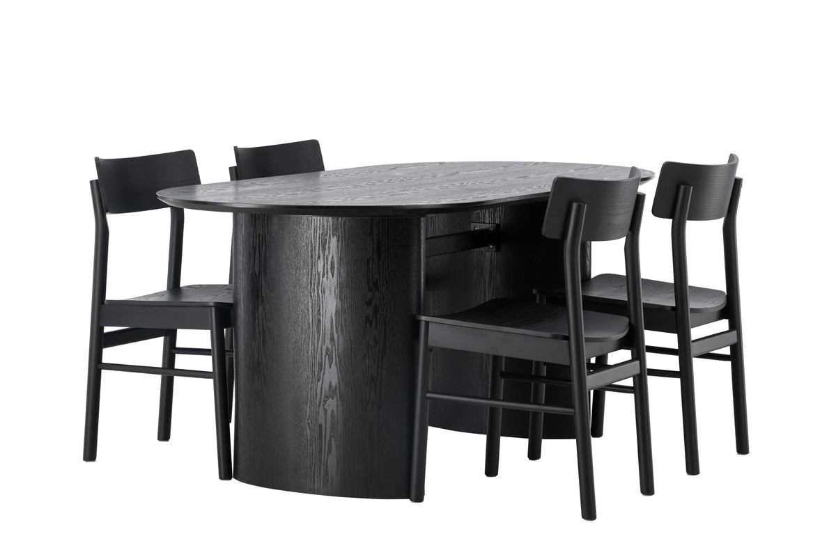 Venture Design Montros & Isolde Matstolar 2-pack Svart + Ovala Matbord 180 x 90 Svart