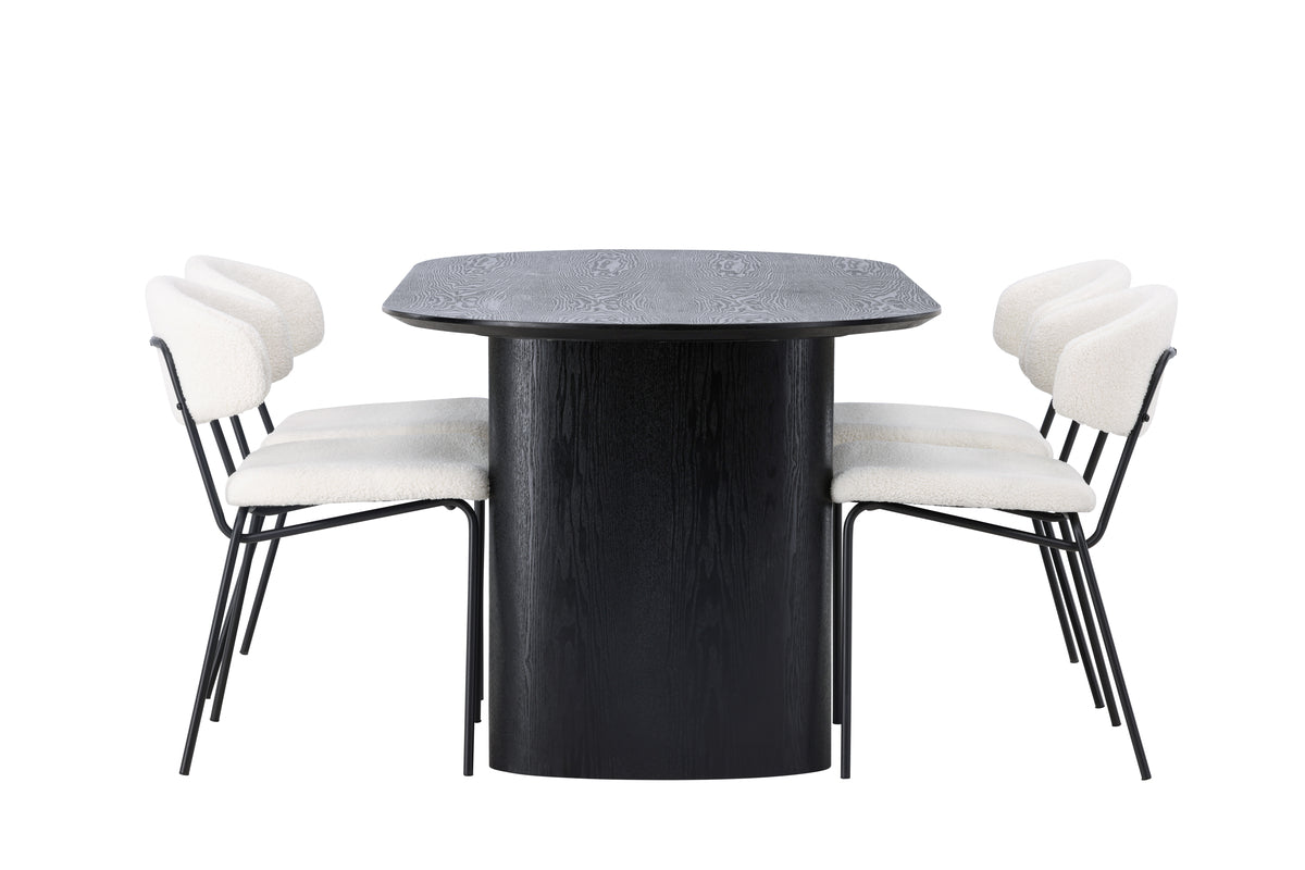 Venture Design Chico & Isolde Matstolar 2-pack Vit + Ovala Matbord 180 x 90 Svart