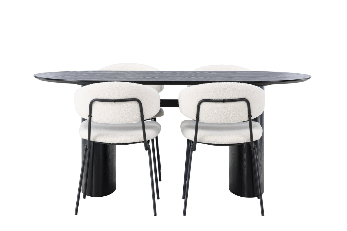 Venture Design Chico & Isolde Matstolar 2-pack Vit + Ovala Matbord 180 x 90 Svart