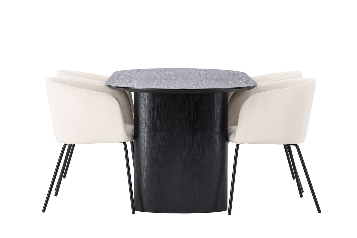 Venture Design Berit & Isolde Matstolar Beige + Ovala Matbord 180 x 90 Svart