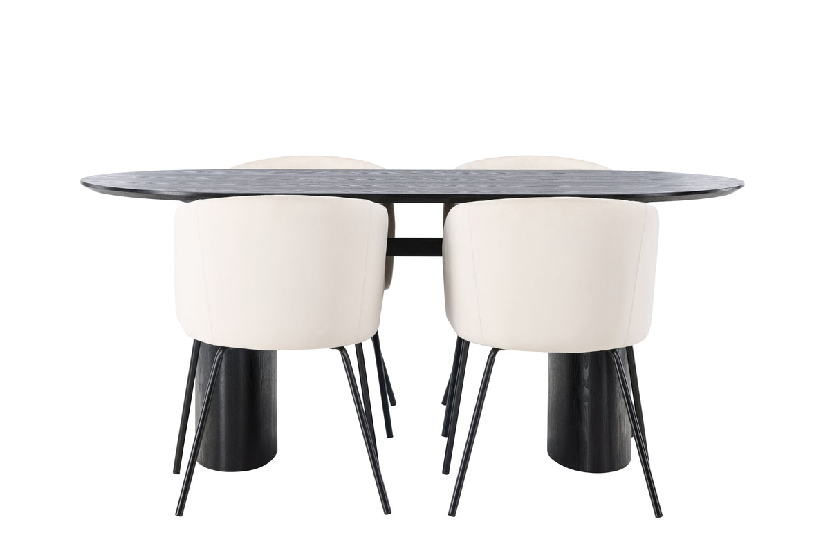 Venture Design Berit & Isolde Matstolar Beige + Ovala Matbord 180 x 90 Svart