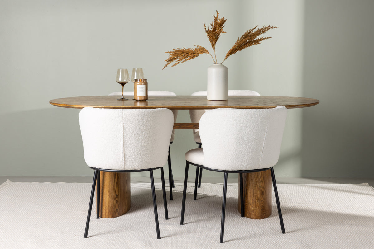 Venture Design Edina & Isolde Matstolar 2-pack Vit + Ovala Matbord 180 x 90 Natur