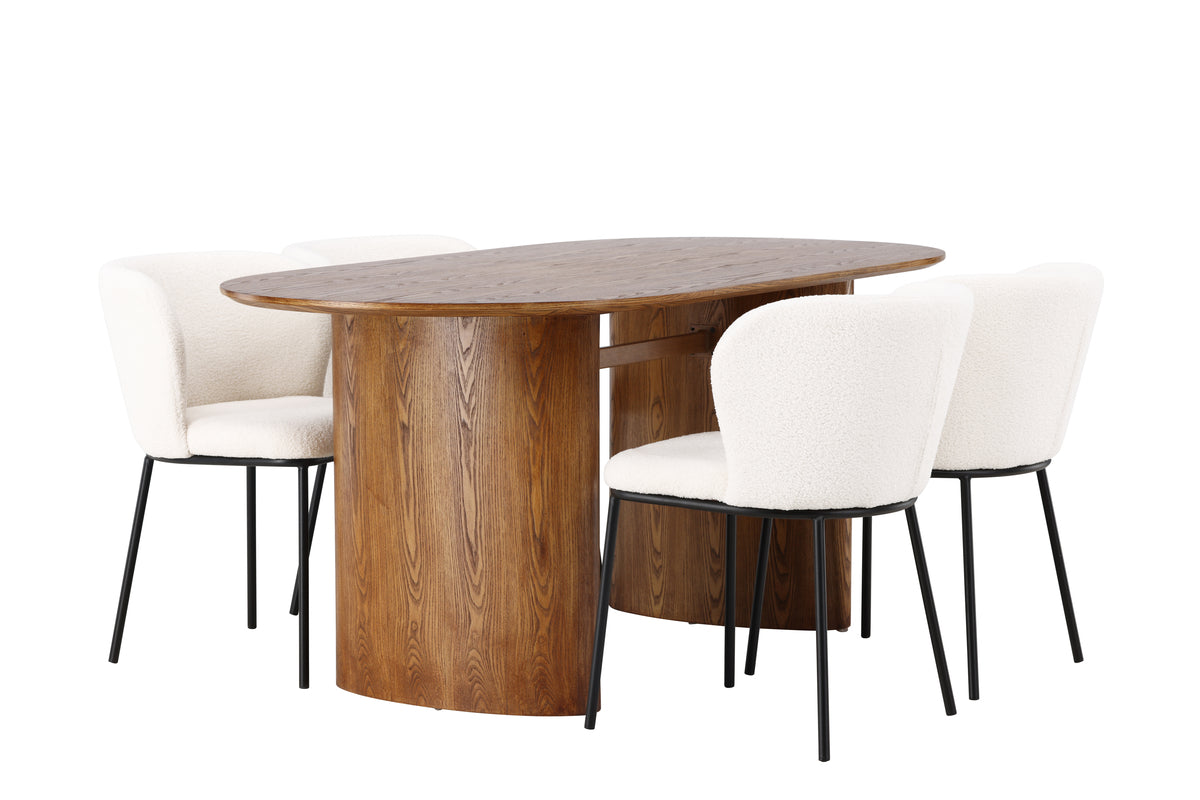 Venture Design Edina & Isolde Matstolar 2-pack Vit + Ovala Matbord 180 x 90 Natur