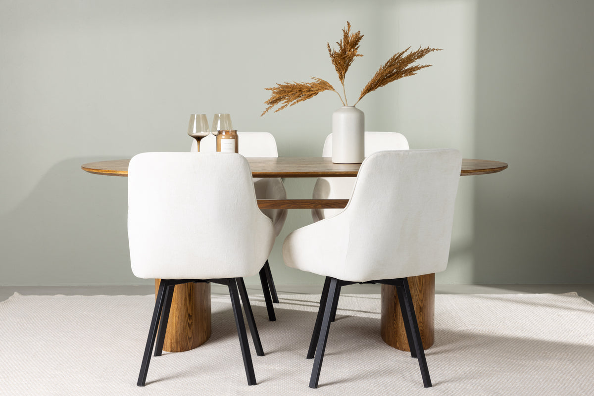 Venture Design Rosie & Isolde Matstolar 2-pack Beige + Ovala Matbord 180 x 90 Natur