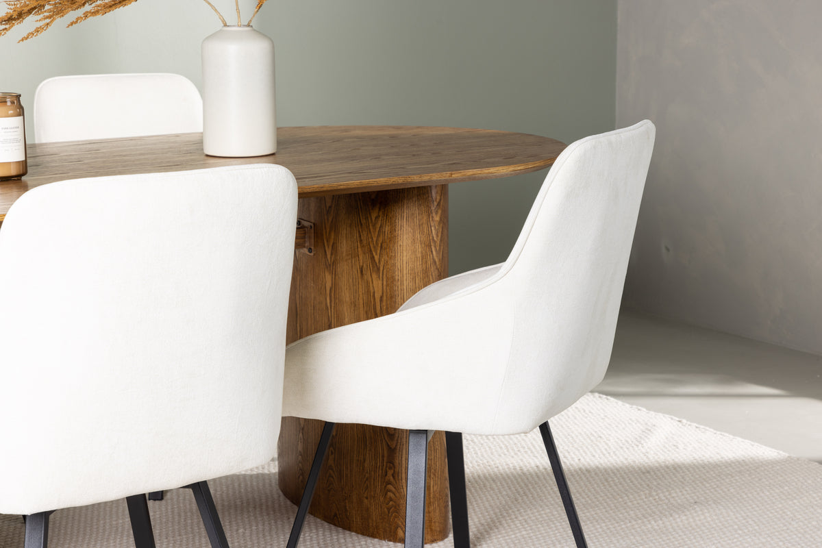 Venture Design Rosie & Isolde Matstolar 2-pack Beige + Ovala Matbord 180 x 90 Natur