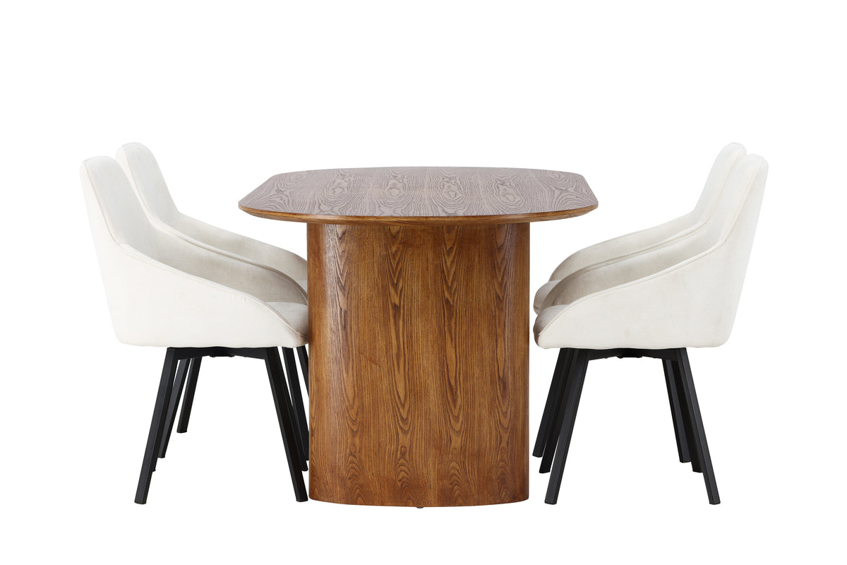 Venture Design Rosie & Isolde Matstolar 2-pack Beige + Ovala Matbord 180 x 90 Natur