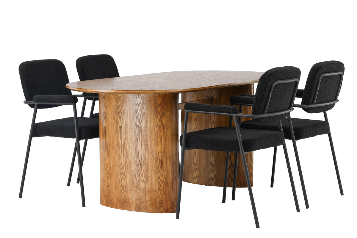 Venture Design Yesterday & Isolde Matstolar 2-pack Svart + Ovala Matbord 180 x 90 Natur