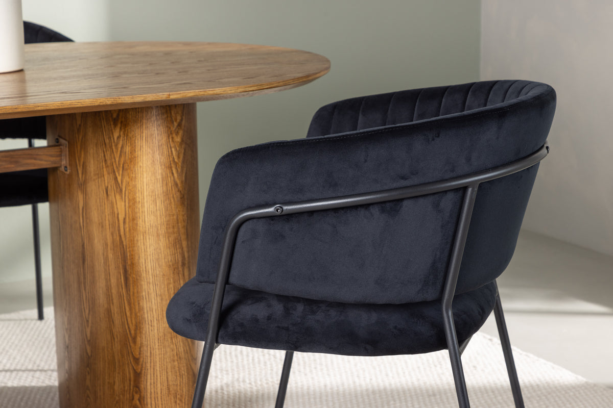 Venture Design Selma & Isolde Matstolar 2-pack Svart + Ovala Matbord 180 x 90 Natur
