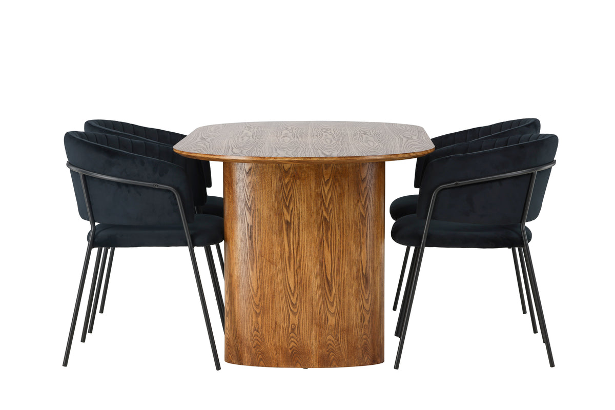 Venture Design Selma & Isolde Matstolar 2-pack Svart + Ovala Matbord 180 x 90 Natur