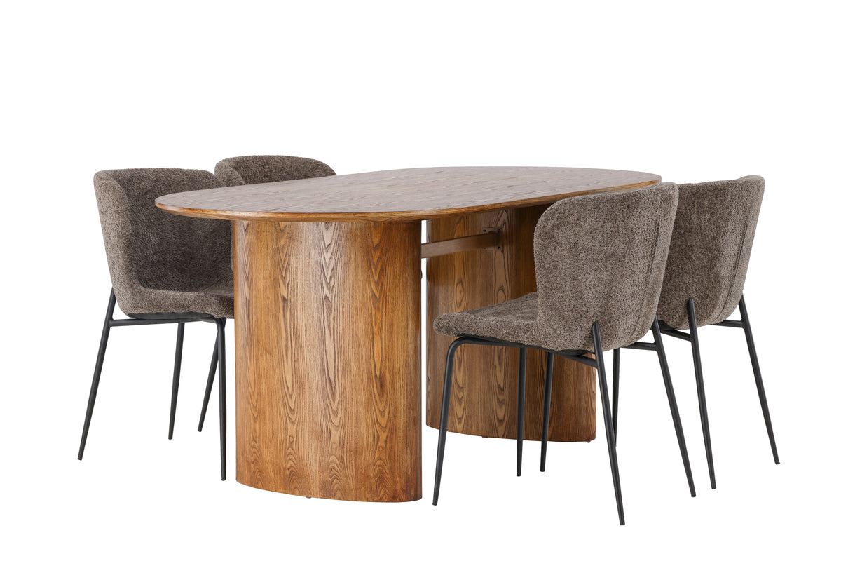 Venture Design Modesto & Isolde Matstolar 2-pack Brun + Ovala Matbord 180 x 90 Natur