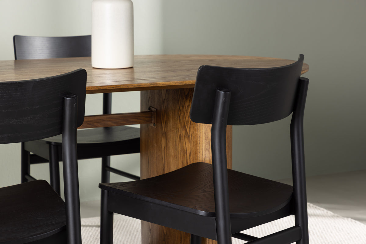 Venture Design Montros & Isolde Matstolar 2-pack Svart + Ovala Matbord 180 x 90 Natur