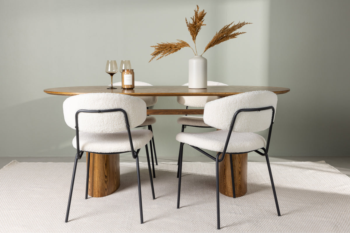 Venture Design Chico & Isolde Matstolar 2-pack Vit + Ovala Matbord 180 x 90 Natur