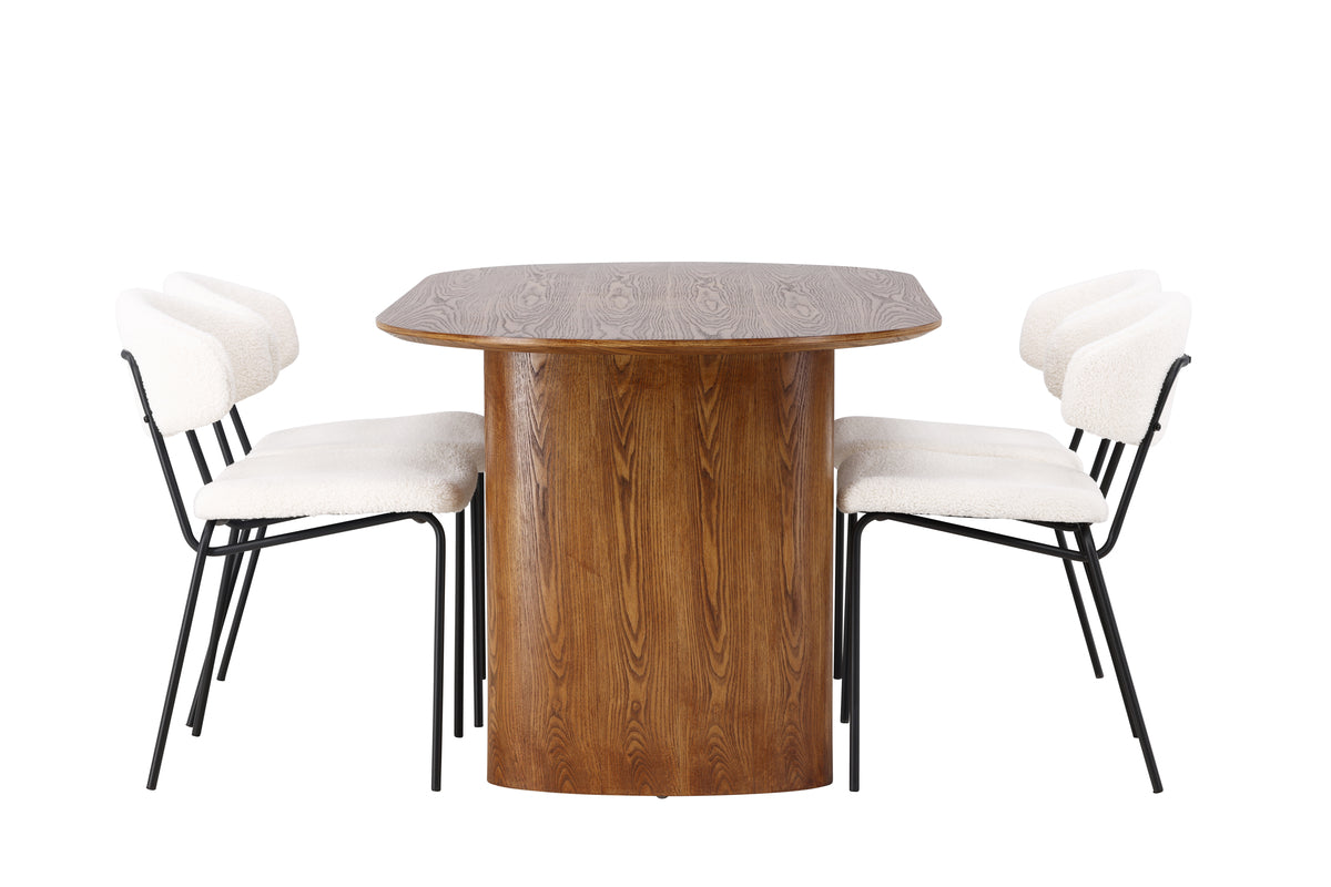 Venture Design Chico & Isolde Matstolar 2-pack Vit + Ovala Matbord 180 x 90 Natur