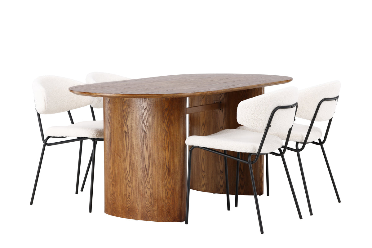 Venture Design Chico & Isolde Matstolar 2-pack Vit + Ovala Matbord 180 x 90 Natur