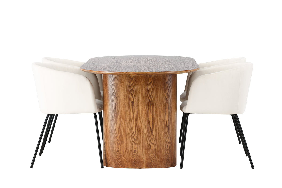 Venture Design Berit & Isolde Matstolar Beige + Ovala Matbord 180 x 90 Natur