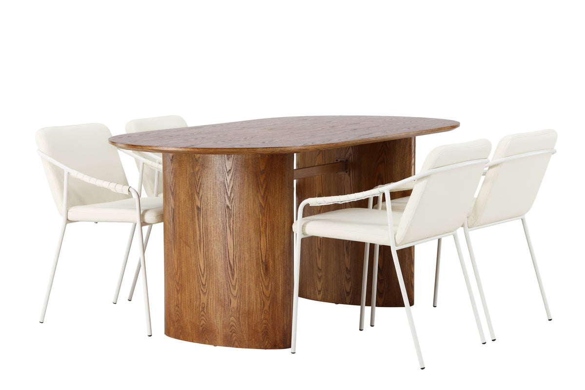 Venture Design Tvist & Isolde Matstolar 2-pack Beige + Ovala Matbord 90 x 180 Natur