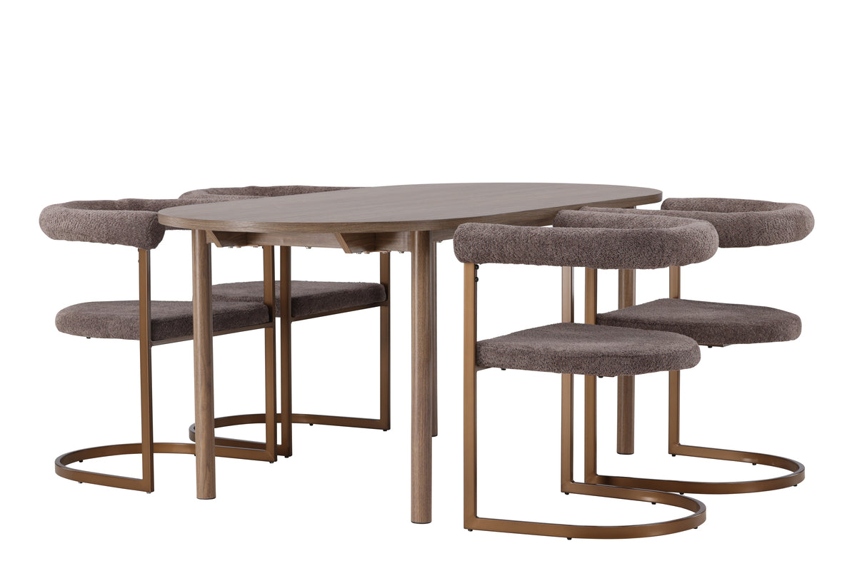 Venture Design Andy & Morning Ovala Matbord 180 x 90 Natur + Matstolar 2-pack Brun
