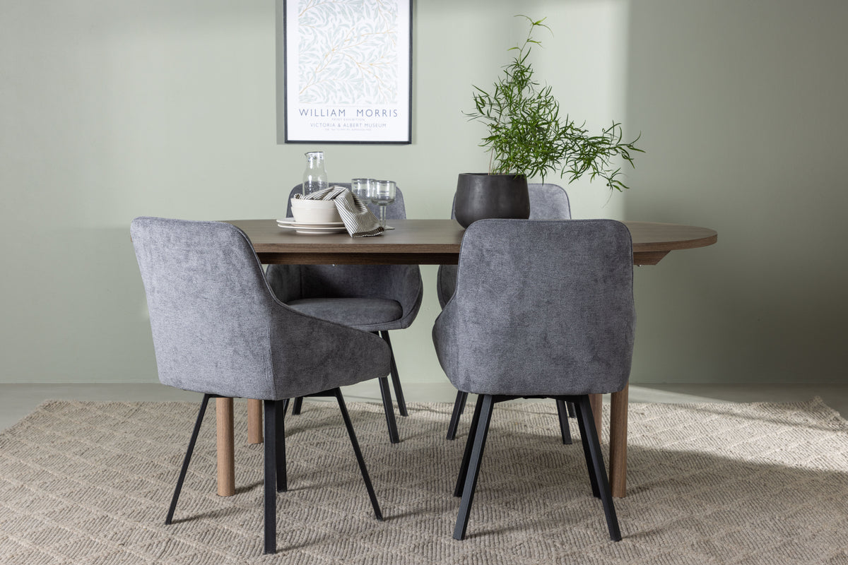 ROSIE & ANDY Matstolar 2-Pack Grå + Ovala Matbord 180 X 90 Natur