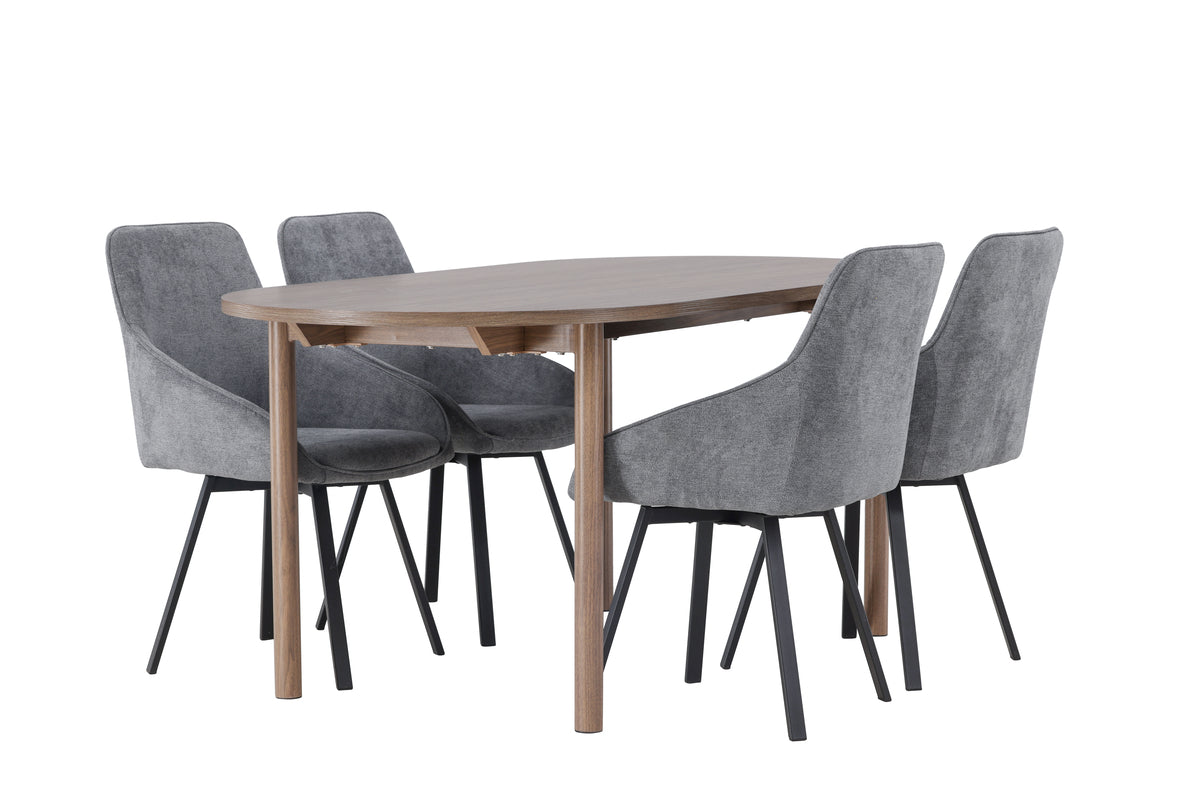 ROSIE & ANDY Matstolar 2-Pack Grå + Ovala Matbord 180 X 90 Natur