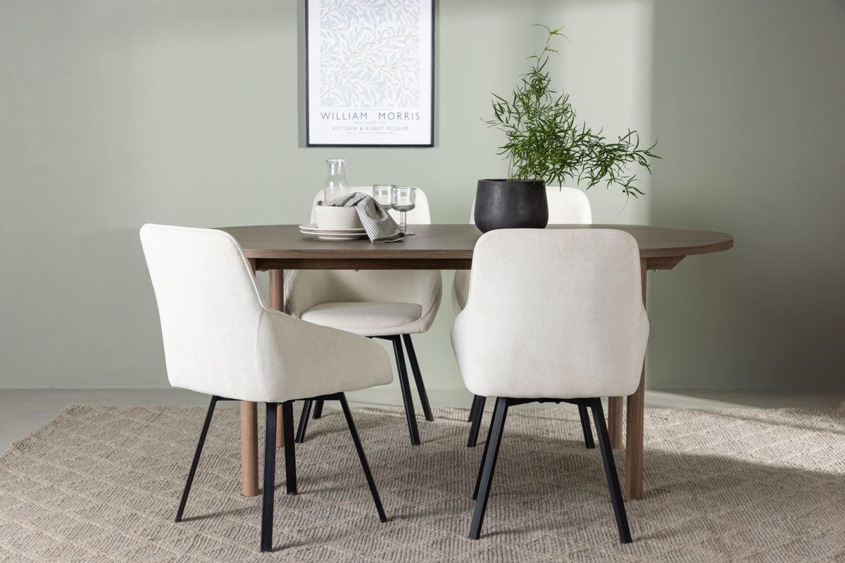 Venture Design Rosie & Andy Matstolar 2-pack Beige + Ovala Matbord 180 x 90 Natur