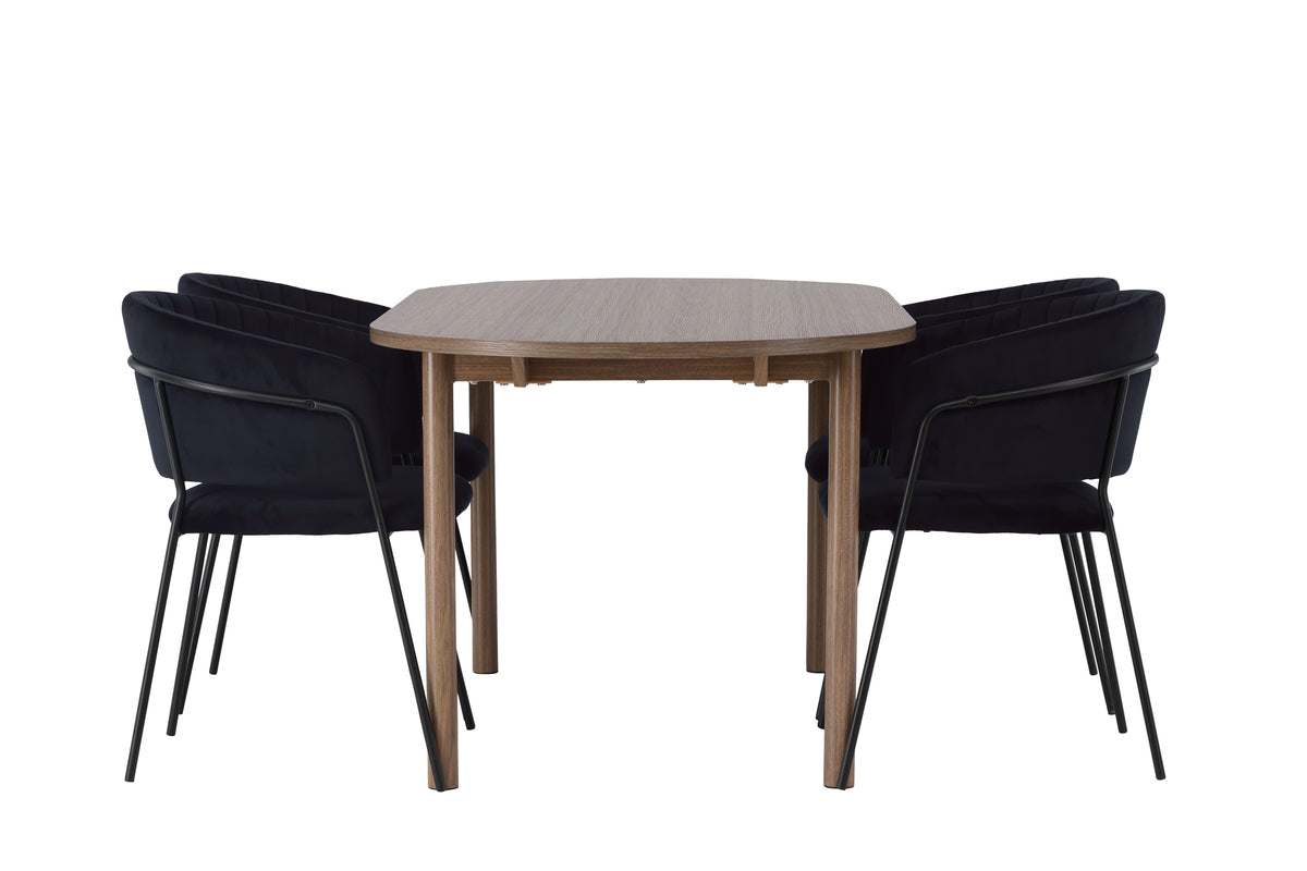 Venture Design Selma & Andy Matstolar 2-pack Svart + Ovala Matbord 180 x 90 Natur