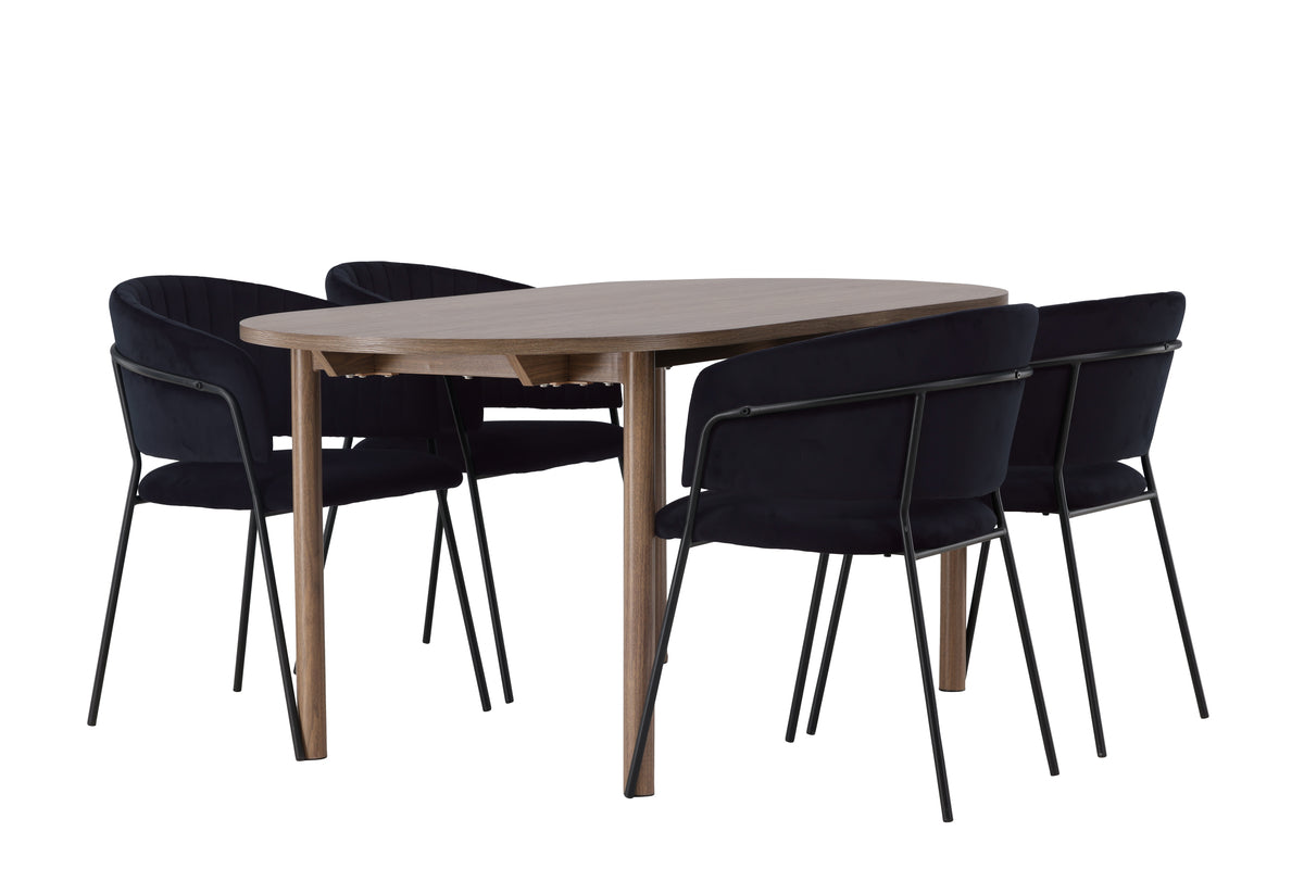 Venture Design Selma & Andy Matstolar 2-pack Svart + Ovala Matbord 180 x 90 Natur