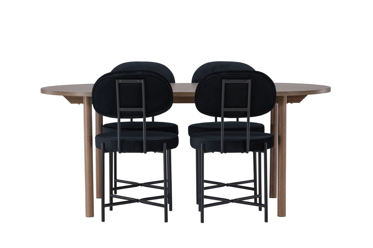 Venture Design Stella & Andy Matstolar 2-pack Svart + Ovala Matbord 180 x 90 Natur