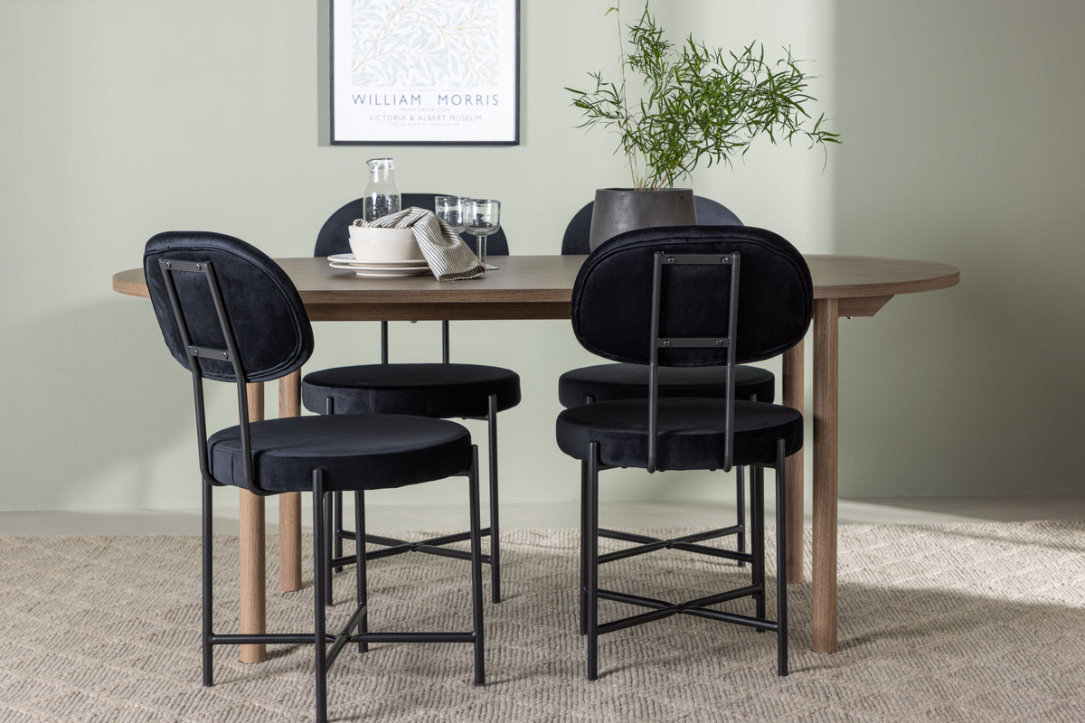 Venture Design Stella & Andy Matstolar 2-pack Svart + Ovala Matbord 180 x 90 Natur
