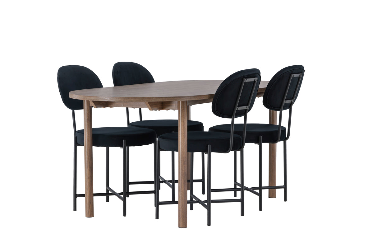Venture Design Stella & Andy Matstolar 2-pack Svart + Ovala Matbord 180 x 90 Natur