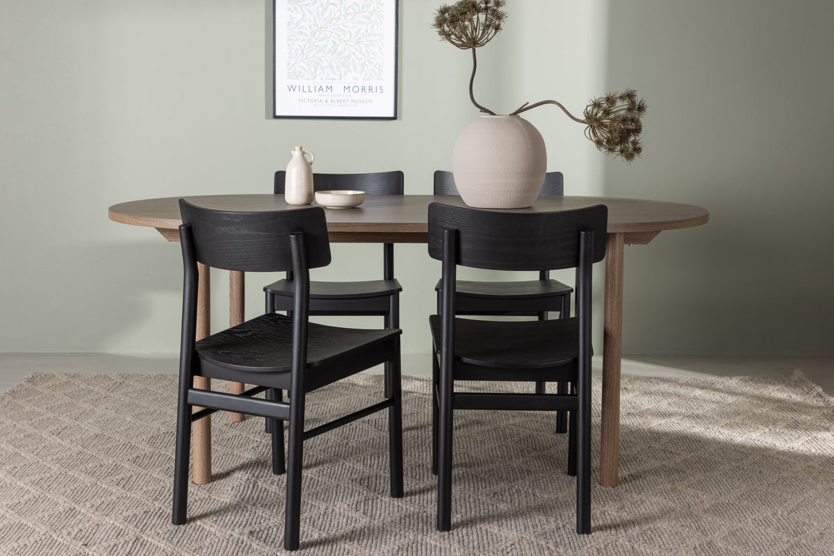 Venture Design Montros & Andy Matstolar 2-pack Svart + Ovala Matbord 180 x 90 Natur