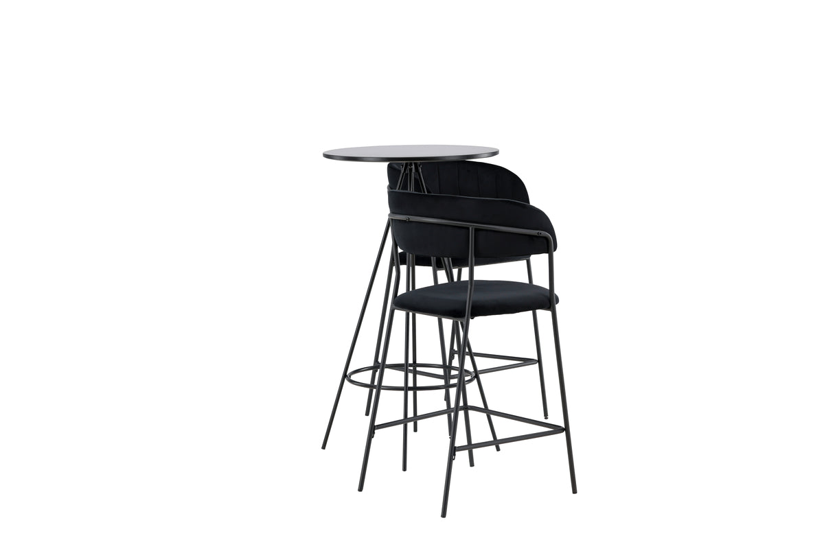 Venture Design Lui & Bistro Barstolar 2-pack Svart + Barbord ⌀60 Svart