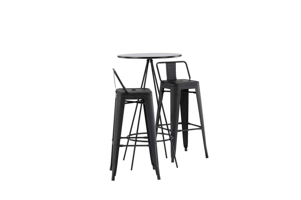 Venture Design Tempe & Bistro Barstolar 2-pack Svart + Barbord ⌀60 Svart