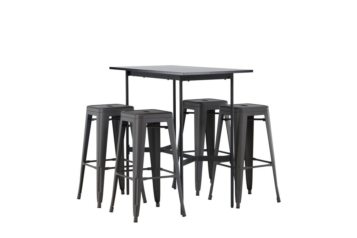 Venture Design Tempe & Rax Barstolar 4-pack Mörkgrå + Barbord 120 x 60 Svart
