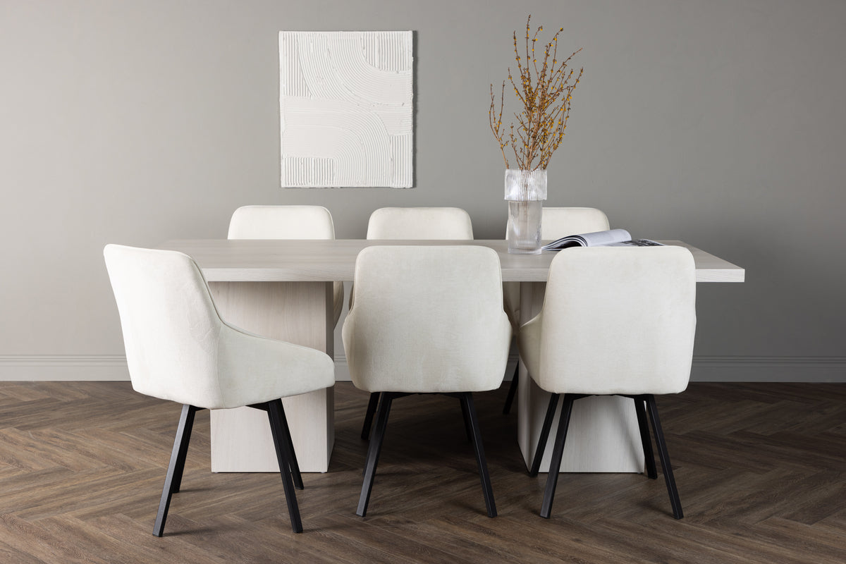 Venture Design Rosie & Olga Matstolar 2-pack Beige + Rektangulära Matbord 200 x 90 Vit