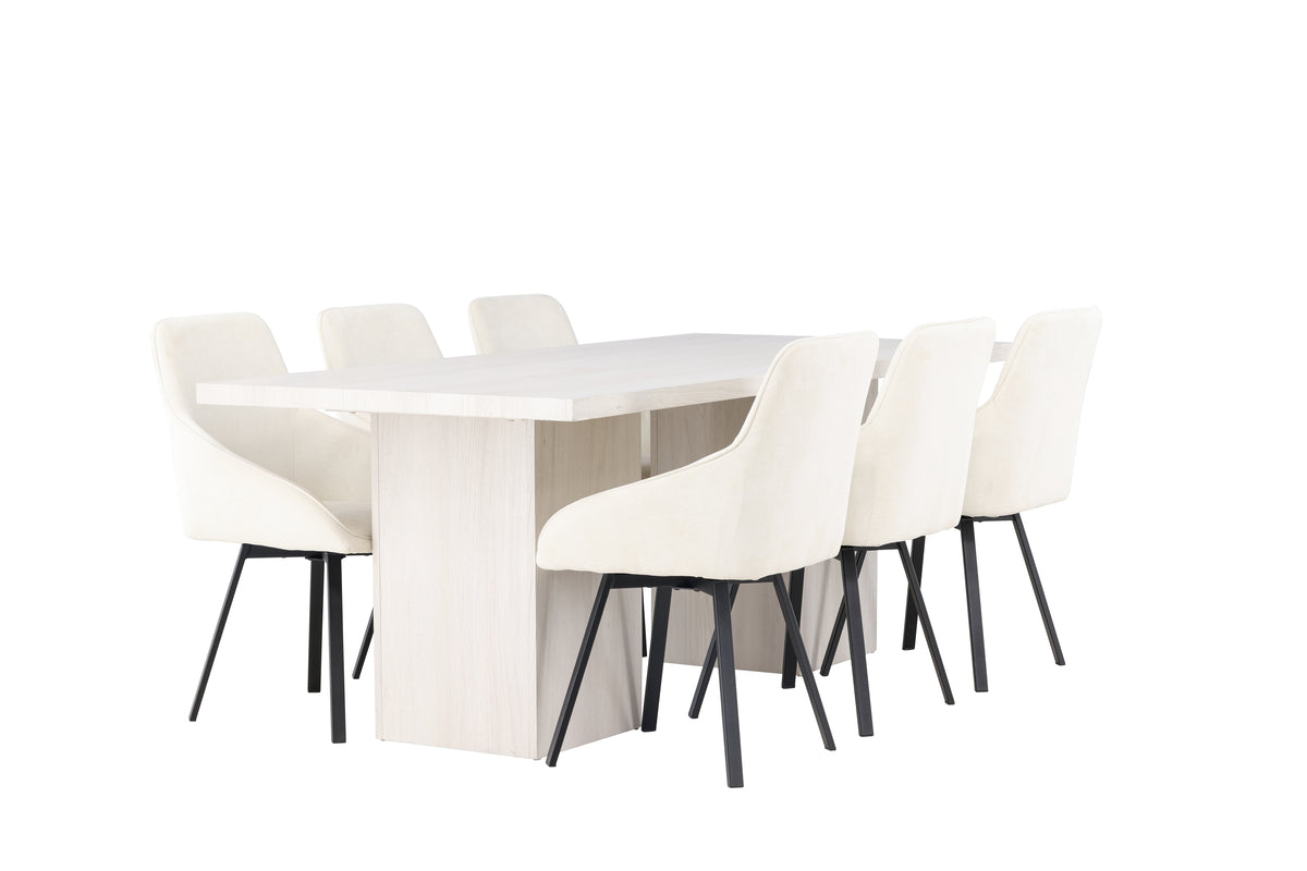 Venture Design Rosie & Olga Matstolar 2-pack Beige + Rektangulära Matbord 200 x 90 Vit