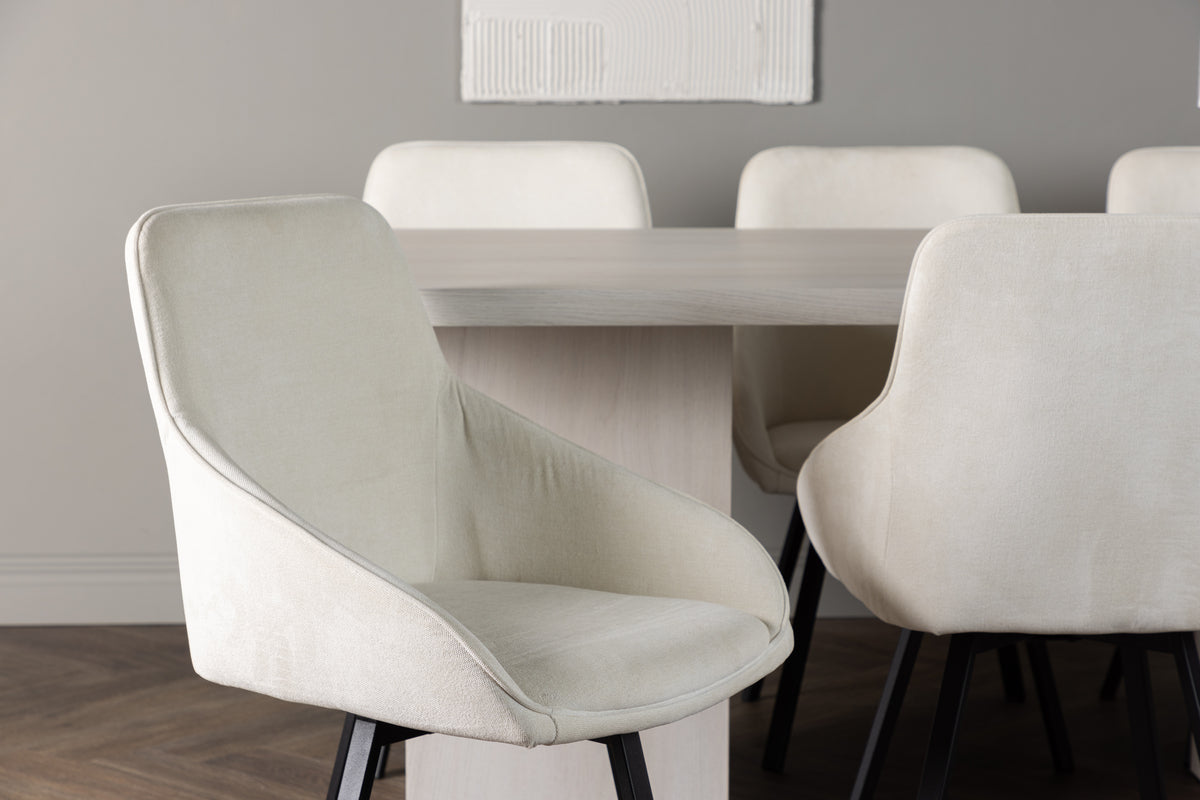 Venture Design Rosie & Olga Matstolar 2-pack Beige + Rektangulära Matbord 200 x 90 Vit