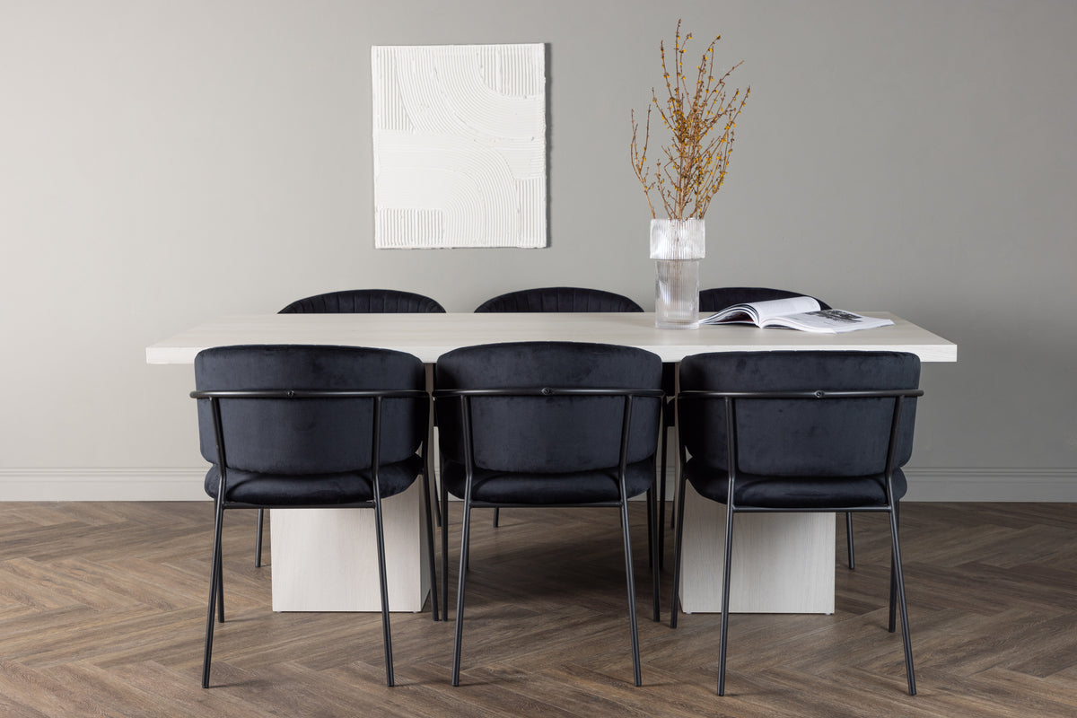 Venture Design Selma & Olga Matstolar 2-pack Svart + Rektangulära Matbord 200 x 90 Vit