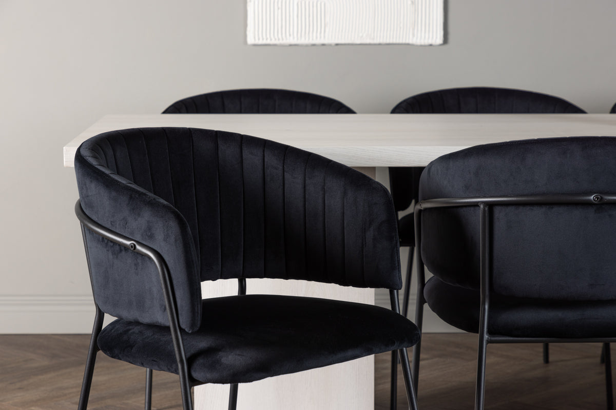 Venture Design Selma & Olga Matstolar 2-pack Svart + Rektangulära Matbord 200 x 90 Vit