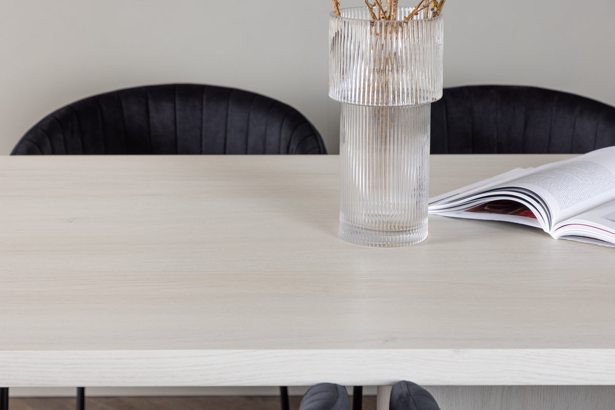 Venture Design Selma & Olga Matstolar 2-pack Svart + Rektangulära Matbord 200 x 90 Vit