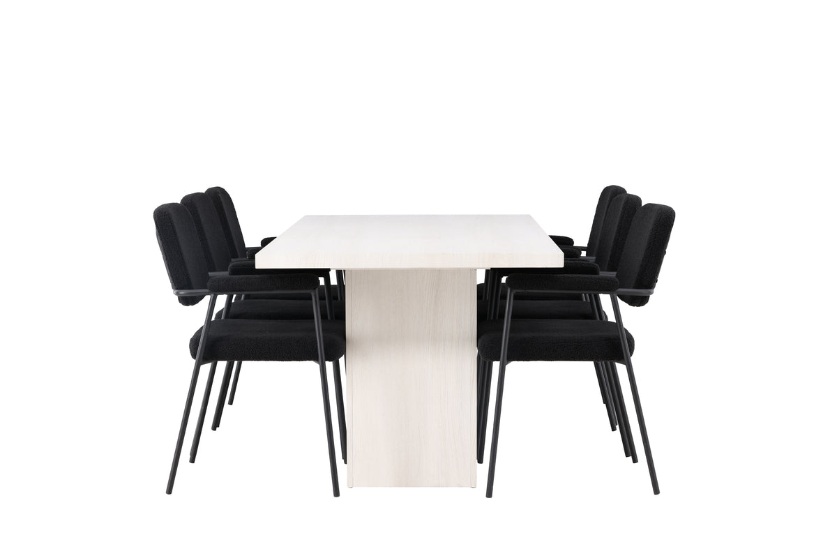 Venture Design Yesterday & Olga Matstolar 2-pack Svart + Rektangulära Matbord 200 x 90 Vit