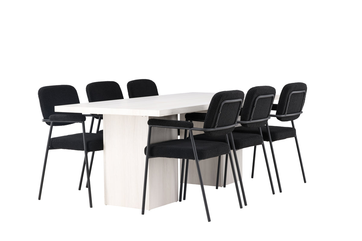Venture Design Yesterday & Olga Matstolar 2-pack Svart + Rektangulära Matbord 200 x 90 Vit